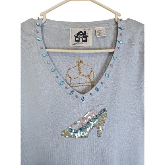 Storybook Knits Rare Whimsical Cinderella And Prince Pullover Vneck Sweater Sz L
